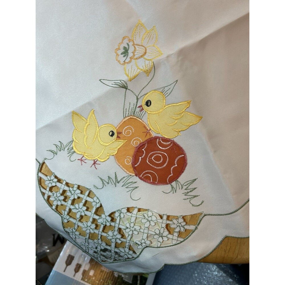 Easter Tablecloth 85x85cm Chick Egg Embroidery Lace Cutwork NWT Spring Cottage
